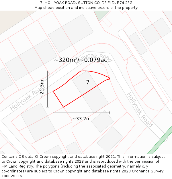 7, HOLLYOAK ROAD, SUTTON COLDFIELD, B74 2FG: Plot and title map