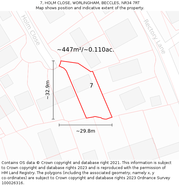 7, HOLM CLOSE, WORLINGHAM, BECCLES, NR34 7RT: Plot and title map