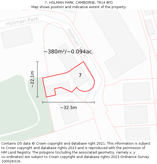7, HOLMAN PARK, CAMBORNE, TR14 8FD: Plot and title map