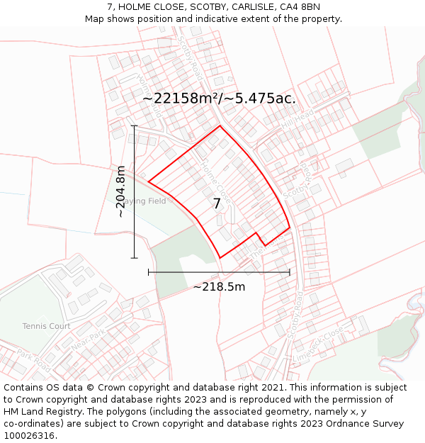 7, HOLME CLOSE, SCOTBY, CARLISLE, CA4 8BN: Plot and title map