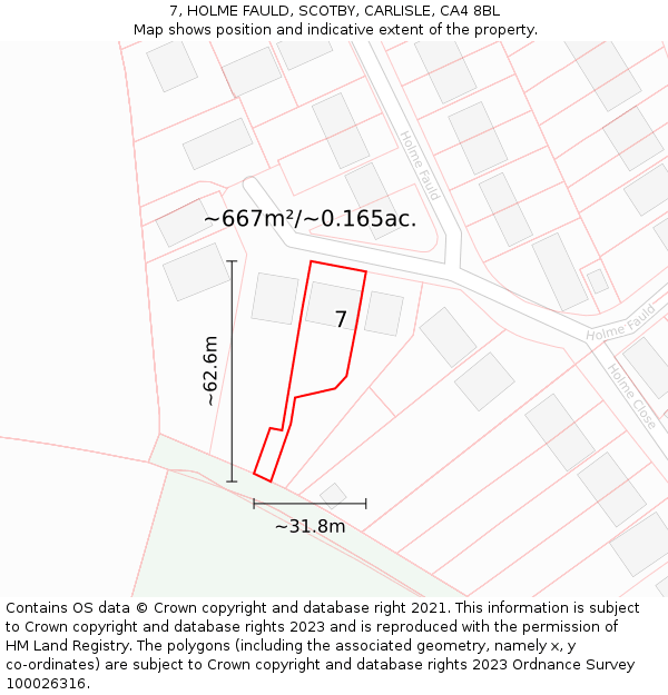 7, HOLME FAULD, SCOTBY, CARLISLE, CA4 8BL: Plot and title map