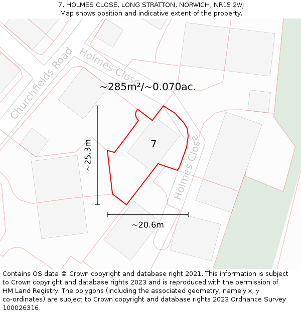 7, HOLMES CLOSE, LONG STRATTON, NORWICH, NR15 2WJ: Plot and title map
