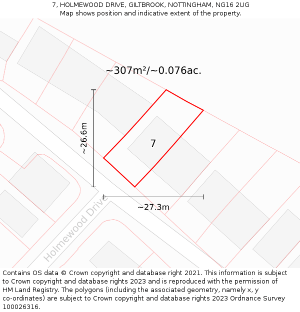 7, HOLMEWOOD DRIVE, GILTBROOK, NOTTINGHAM, NG16 2UG: Plot and title map