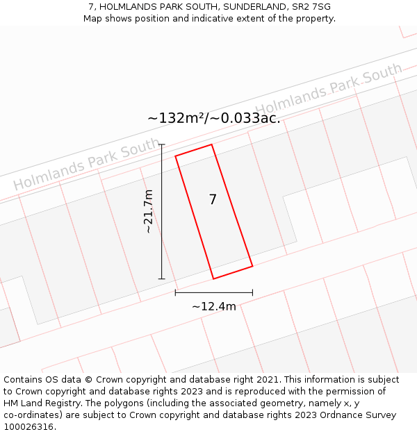 7, HOLMLANDS PARK SOUTH, SUNDERLAND, SR2 7SG: Plot and title map
