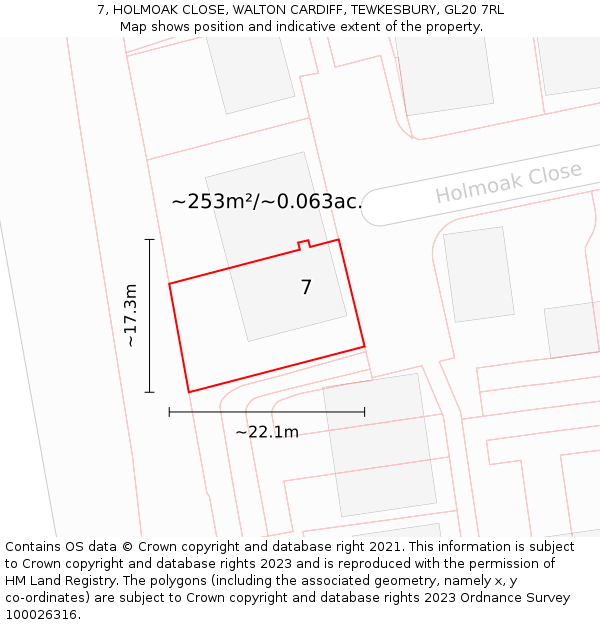 7, HOLMOAK CLOSE, WALTON CARDIFF, TEWKESBURY, GL20 7RL: Plot and title map