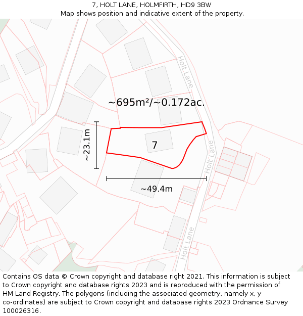 7, HOLT LANE, HOLMFIRTH, HD9 3BW: Plot and title map