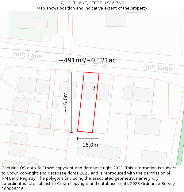 7, HOLT LANE, LEEDS, LS16 7NS: Plot and title map