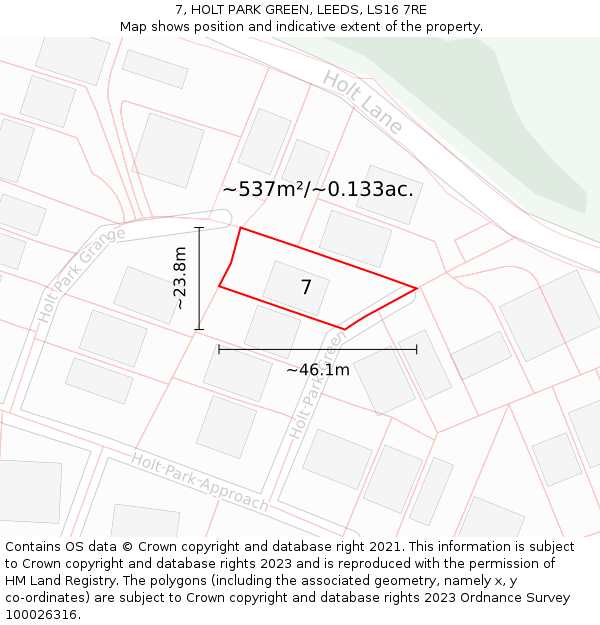 7, HOLT PARK GREEN, LEEDS, LS16 7RE: Plot and title map