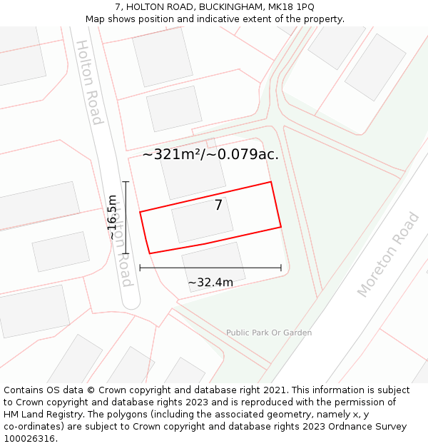 7, HOLTON ROAD, BUCKINGHAM, MK18 1PQ: Plot and title map
