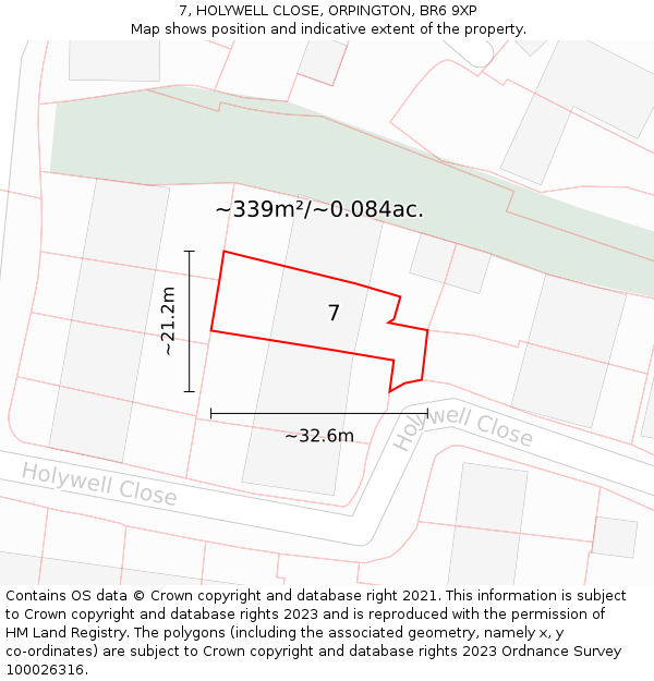 7, HOLYWELL CLOSE, ORPINGTON, BR6 9XP: Plot and title map