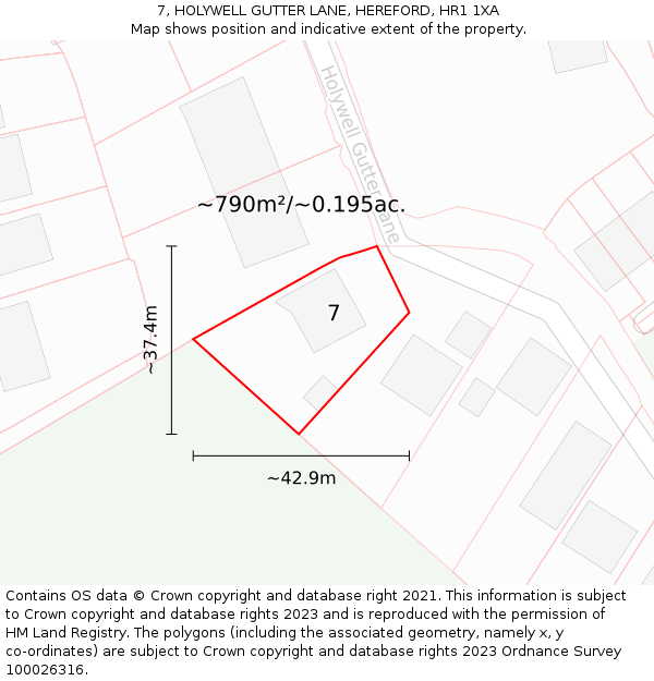 7, HOLYWELL GUTTER LANE, HEREFORD, HR1 1XA: Plot and title map