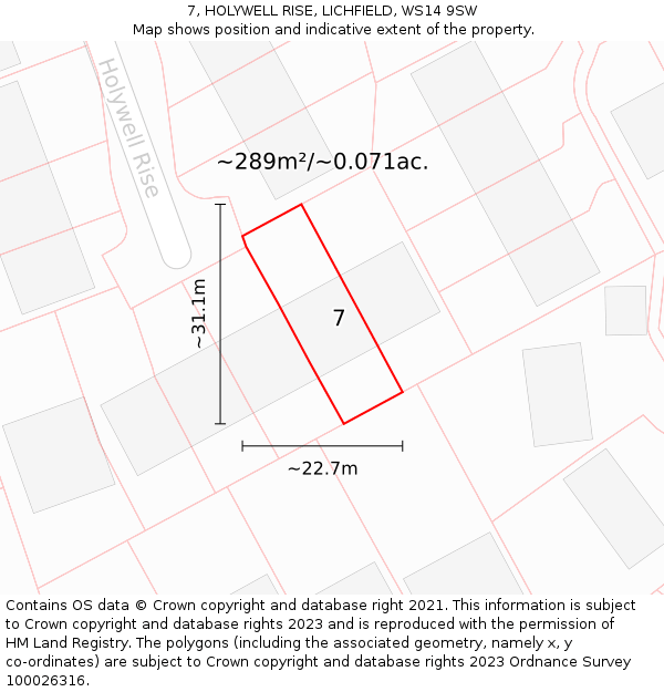 7, HOLYWELL RISE, LICHFIELD, WS14 9SW: Plot and title map