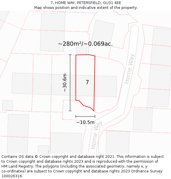 7, HOME WAY, PETERSFIELD, GU31 4EE: Plot and title map