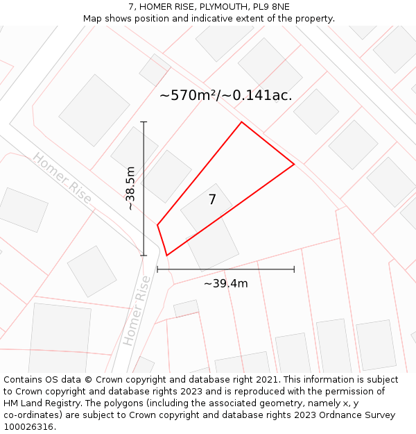 7, HOMER RISE, PLYMOUTH, PL9 8NE: Plot and title map