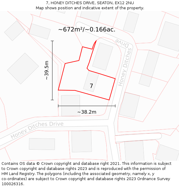7, HONEY DITCHES DRIVE, SEATON, EX12 2NU: Plot and title map