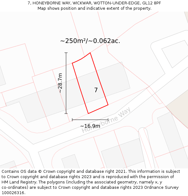 7, HONEYBORNE WAY, WICKWAR, WOTTON-UNDER-EDGE, GL12 8PF: Plot and title map
