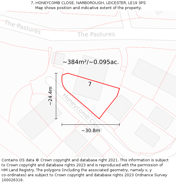 7, HONEYCOMB CLOSE, NARBOROUGH, LEICESTER, LE19 3PS: Plot and title map