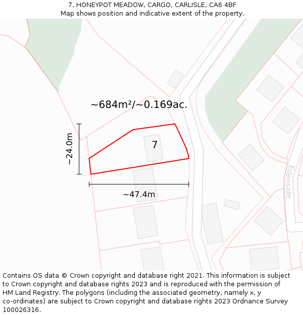7, HONEYPOT MEADOW, CARGO, CARLISLE, CA6 4BF: Plot and title map