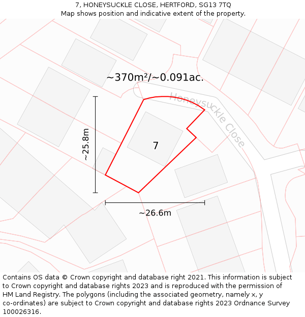 7, HONEYSUCKLE CLOSE, HERTFORD, SG13 7TQ: Plot and title map