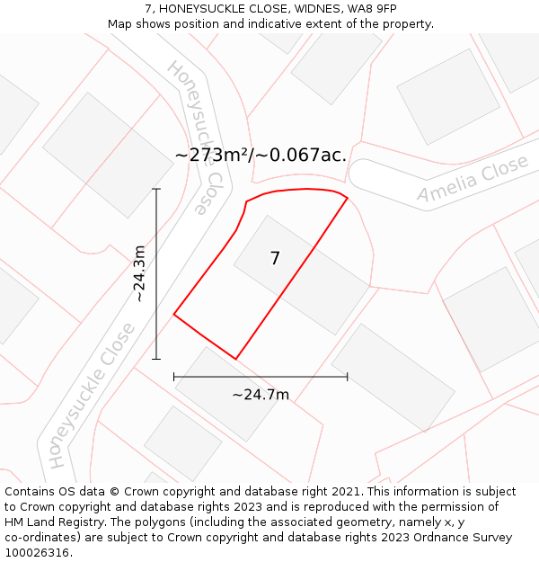 7, HONEYSUCKLE CLOSE, WIDNES, WA8 9FP: Plot and title map
