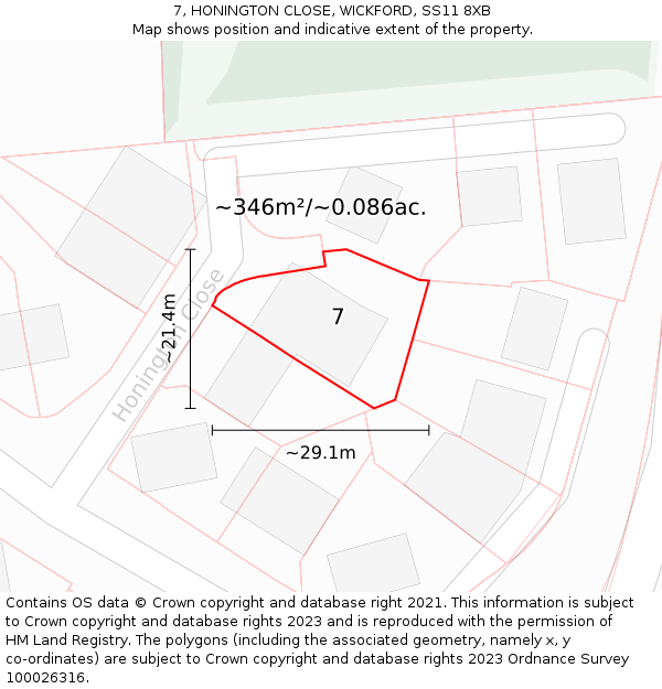 7, HONINGTON CLOSE, WICKFORD, SS11 8XB: Plot and title map