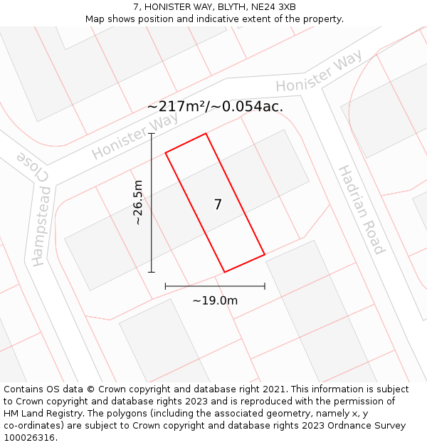 7, HONISTER WAY, BLYTH, NE24 3XB: Plot and title map
