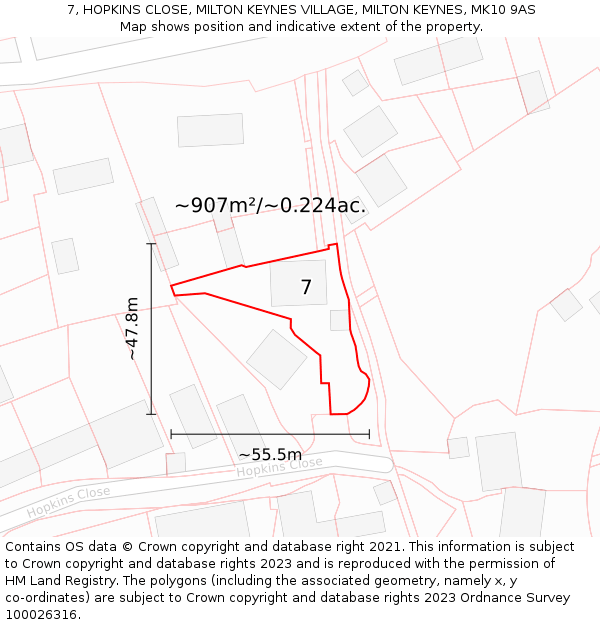 7, HOPKINS CLOSE, MILTON KEYNES VILLAGE, MILTON KEYNES, MK10 9AS: Plot and title map