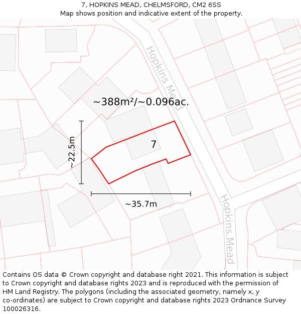 7, HOPKINS MEAD, CHELMSFORD, CM2 6SS: Plot and title map