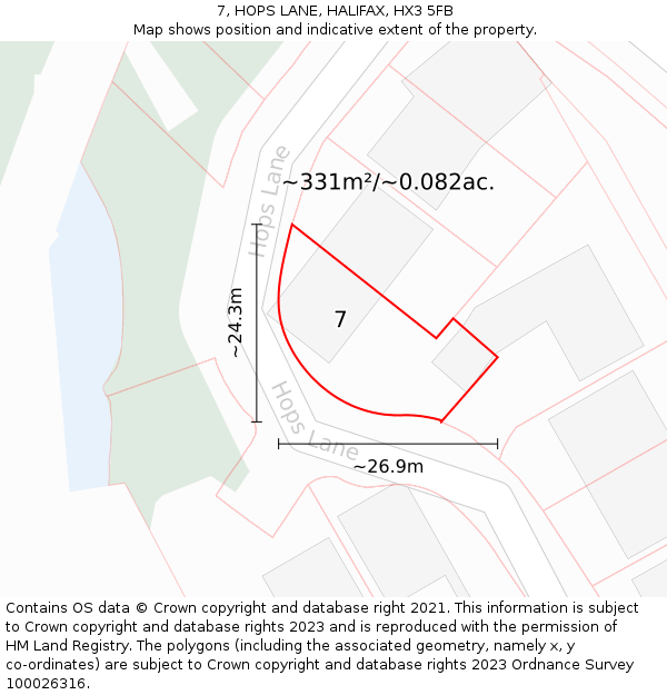 7, HOPS LANE, HALIFAX, HX3 5FB: Plot and title map
