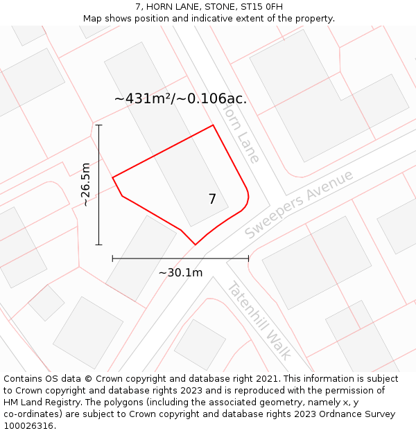 7, HORN LANE, STONE, ST15 0FH: Plot and title map