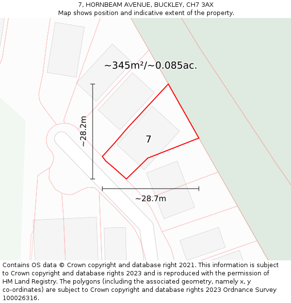 7, HORNBEAM AVENUE, BUCKLEY, CH7 3AX: Plot and title map