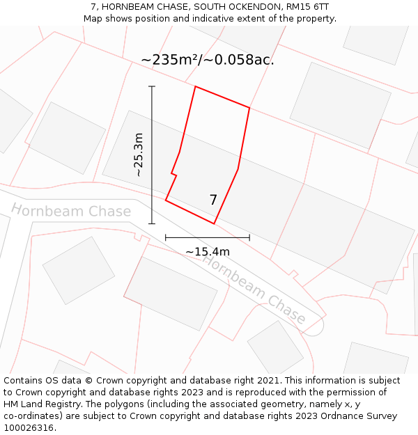 7, HORNBEAM CHASE, SOUTH OCKENDON, RM15 6TT: Plot and title map