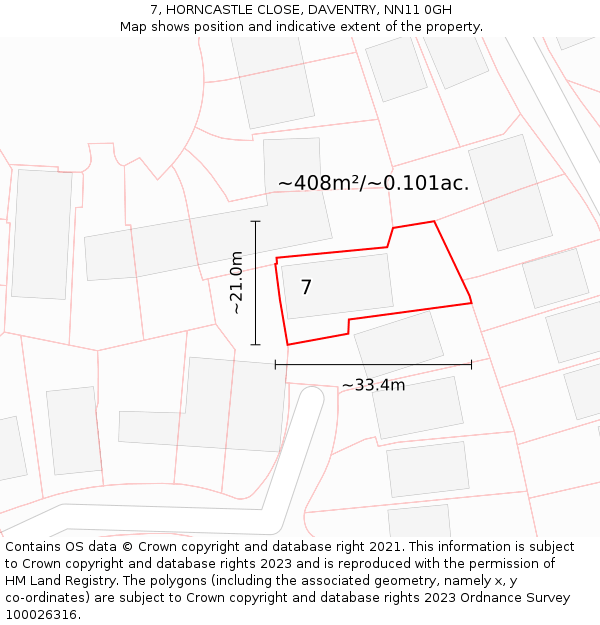 7, HORNCASTLE CLOSE, DAVENTRY, NN11 0GH: Plot and title map