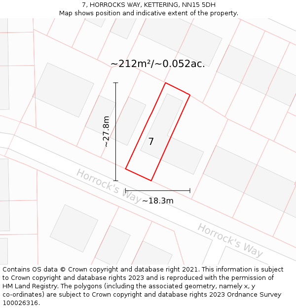 7, HORROCKS WAY, KETTERING, NN15 5DH: Plot and title map
