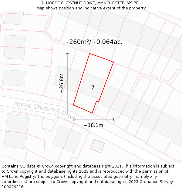 7, HORSE CHESTNUT DRIVE, MANCHESTER, M9 7FU: Plot and title map