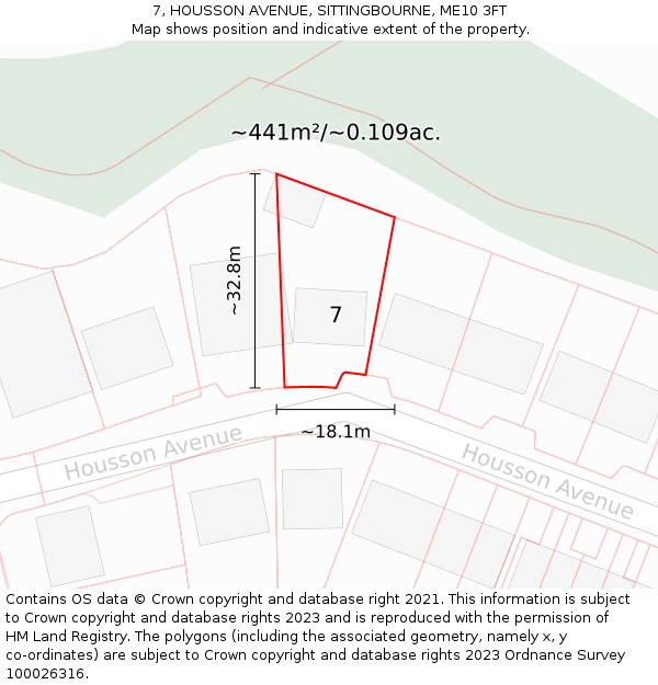 7, HOUSSON AVENUE, SITTINGBOURNE, ME10 3FT: Plot and title map