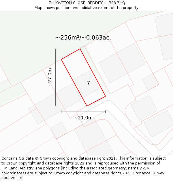 7, HOVETON CLOSE, REDDITCH, B98 7HQ: Plot and title map