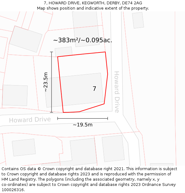 7, HOWARD DRIVE, KEGWORTH, DERBY, DE74 2AG: Plot and title map
