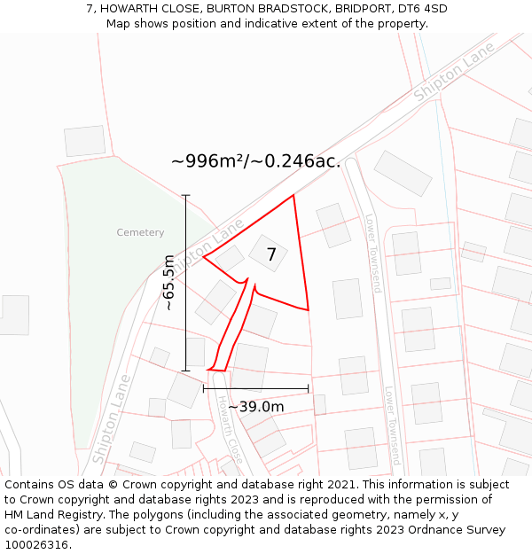 7, HOWARTH CLOSE, BURTON BRADSTOCK, BRIDPORT, DT6 4SD: Plot and title map