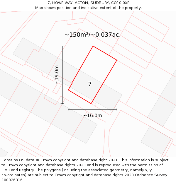7, HOWE WAY, ACTON, SUDBURY, CO10 0XF: Plot and title map