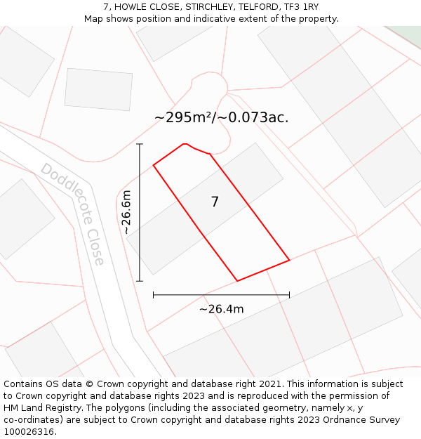7, HOWLE CLOSE, STIRCHLEY, TELFORD, TF3 1RY: Plot and title map