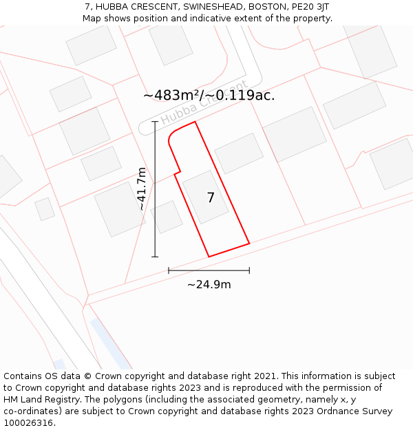 7, HUBBA CRESCENT, SWINESHEAD, BOSTON, PE20 3JT: Plot and title map