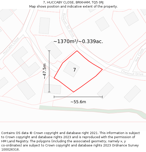 7, HUCCABY CLOSE, BRIXHAM, TQ5 0RJ: Plot and title map