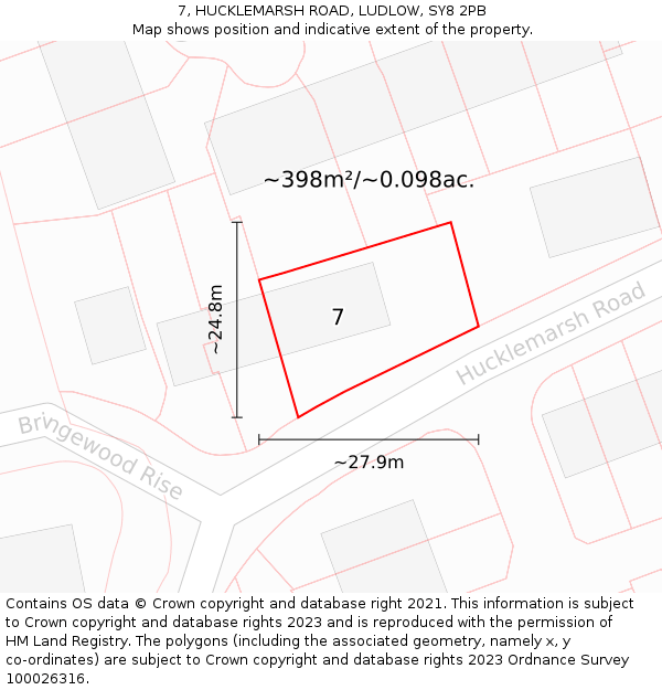 7, HUCKLEMARSH ROAD, LUDLOW, SY8 2PB: Plot and title map