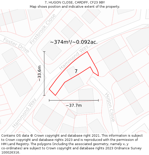 7, HUGON CLOSE, CARDIFF, CF23 9BY: Plot and title map