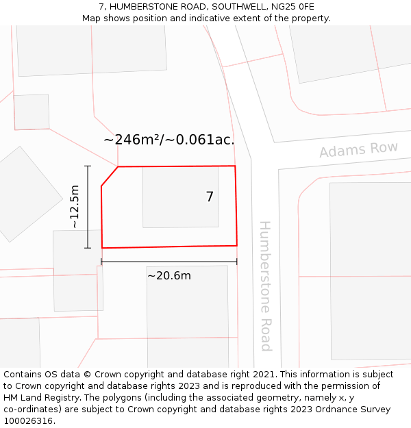 7, HUMBERSTONE ROAD, SOUTHWELL, NG25 0FE: Plot and title map