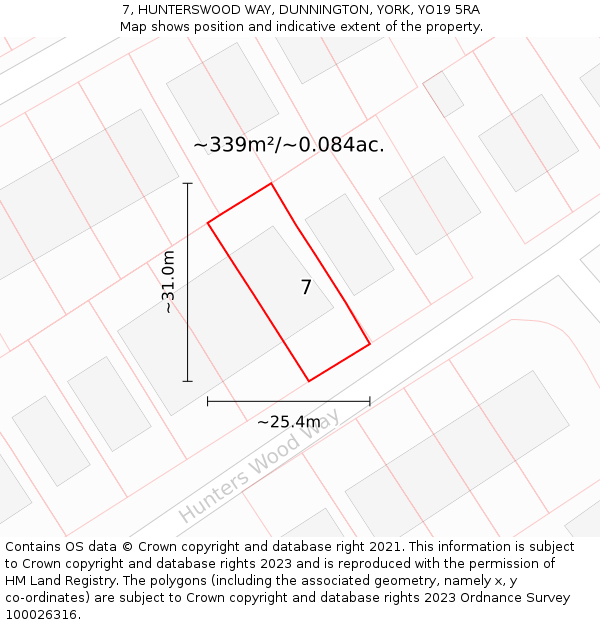 7, HUNTERSWOOD WAY, DUNNINGTON, YORK, YO19 5RA: Plot and title map