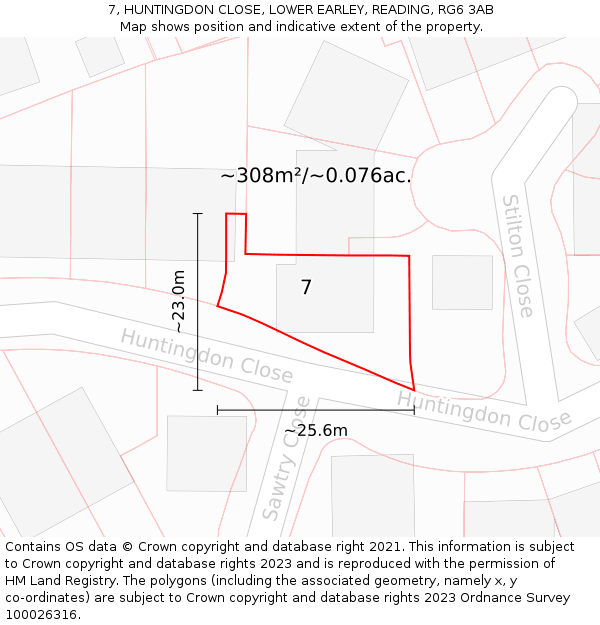 7, HUNTINGDON CLOSE, LOWER EARLEY, READING, RG6 3AB: Plot and title map