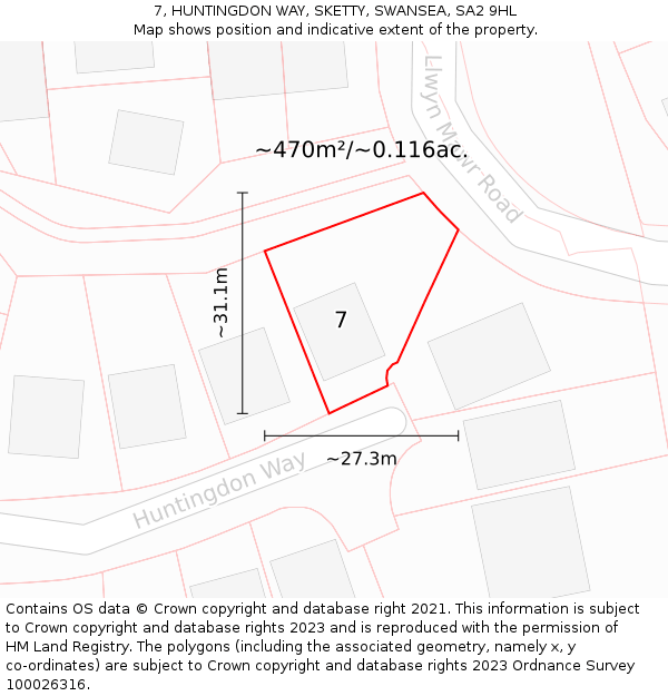 7, HUNTINGDON WAY, SKETTY, SWANSEA, SA2 9HL: Plot and title map