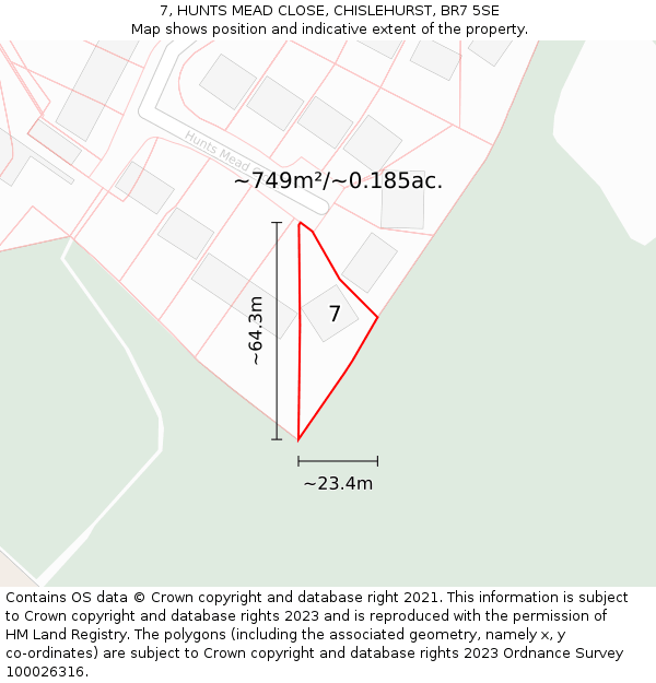 7, HUNTS MEAD CLOSE, CHISLEHURST, BR7 5SE: Plot and title map